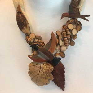 Wood and or Bone Bird and Yarn Necklace UNIQUE!